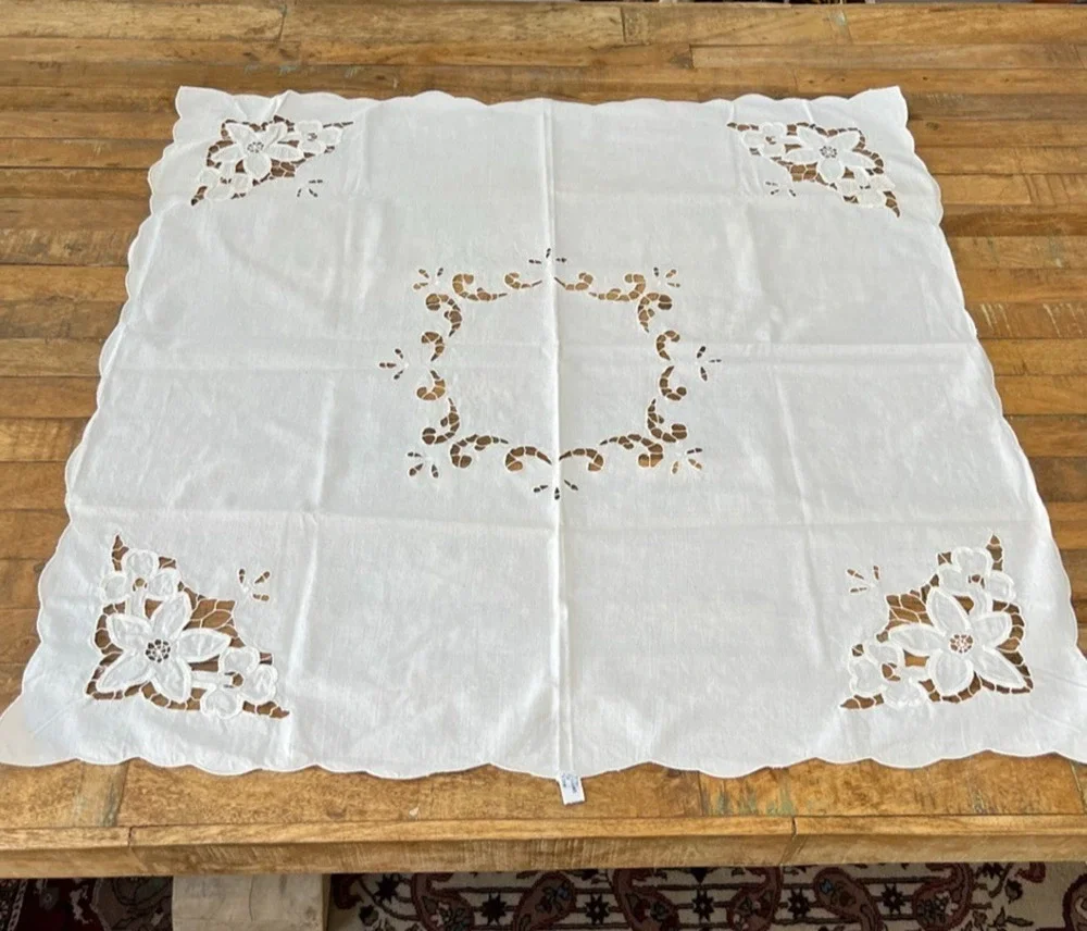 Imperial Elegance Tablecloth White Doily Square 32x32 in 100% Cotton